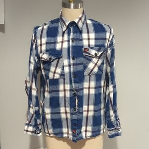 Blue and White Plaid Casual Button Down Shirt